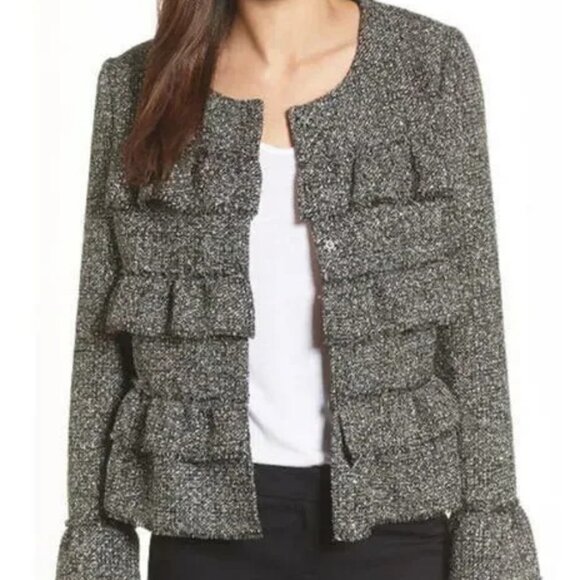 NWT Halogen Tweed Jacket Tiered Ruffle Metallic Peplum Wool Size XS P - Picture 2 of 2
